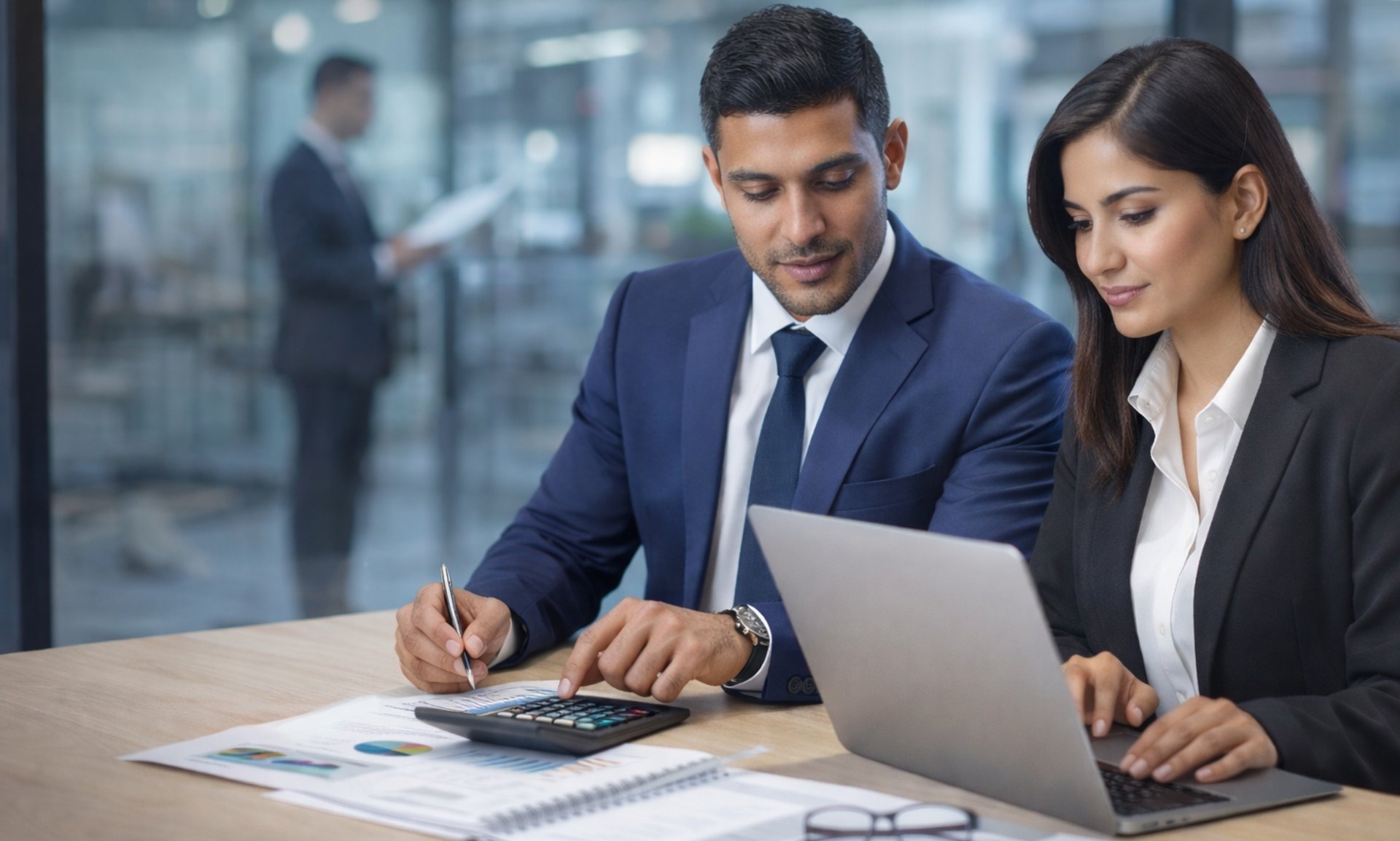 Finance professionals analyzing data